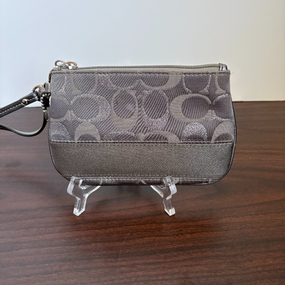 COACH Small Zip Wristlet Signature Canvas Gray Downtown Sleek Y2K